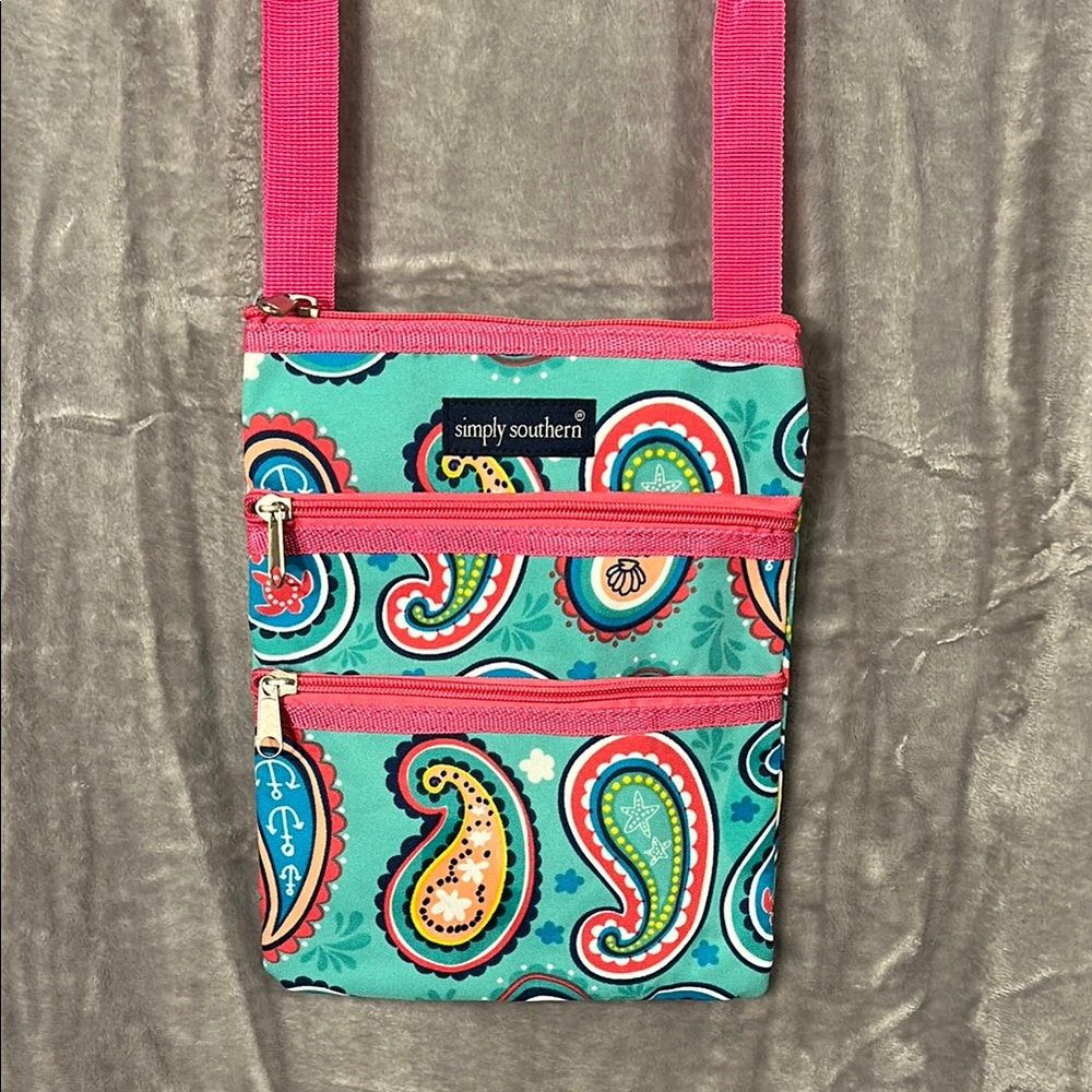 Simply Southern Paisley Crossbody Bag - Teal and Pink